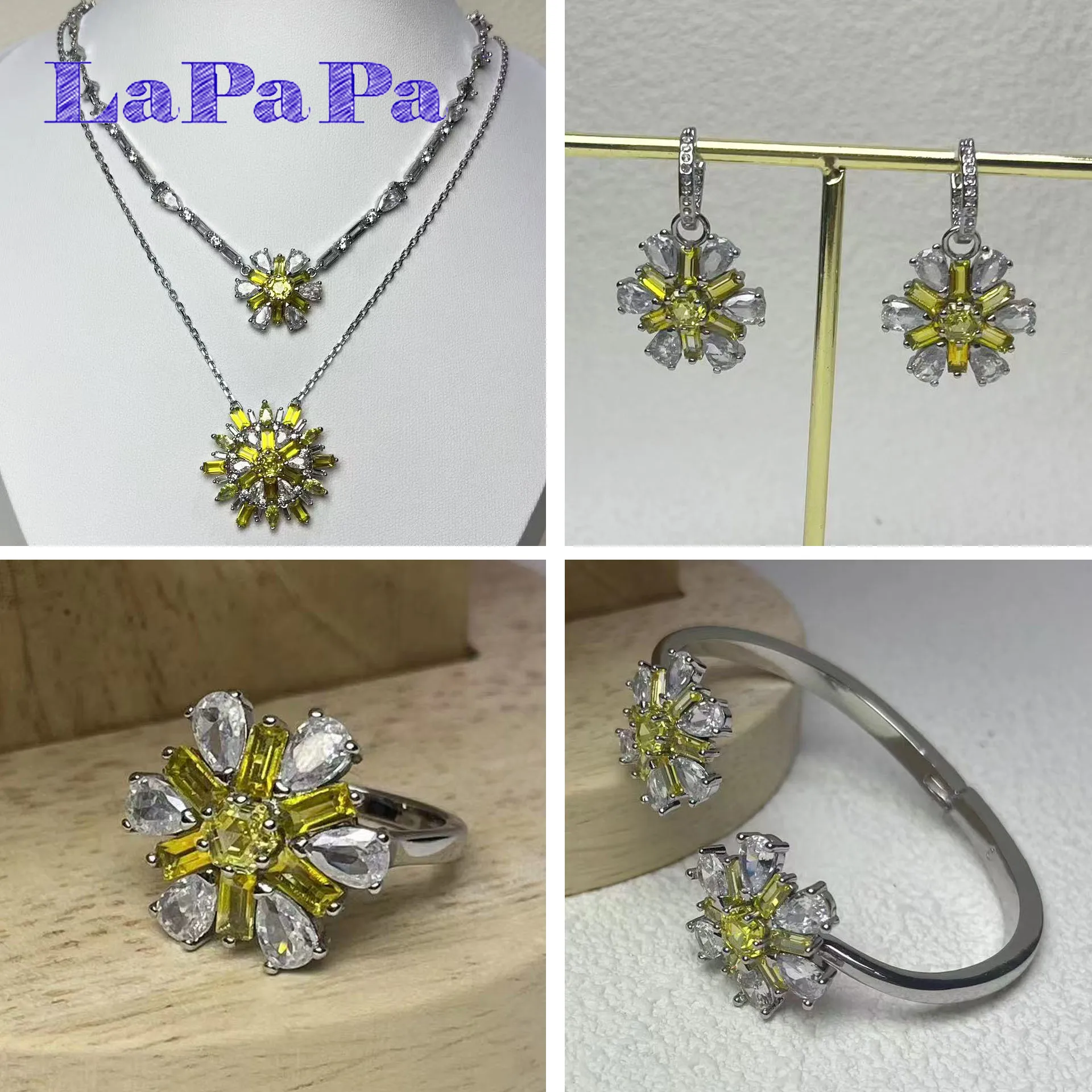 2025 الأصلي الصيف أشعة الشمس المرأة طقم مجوهرات رائعة موضة عباد الشمس قلادة أقراط سوار خاتم هدية تذكارية