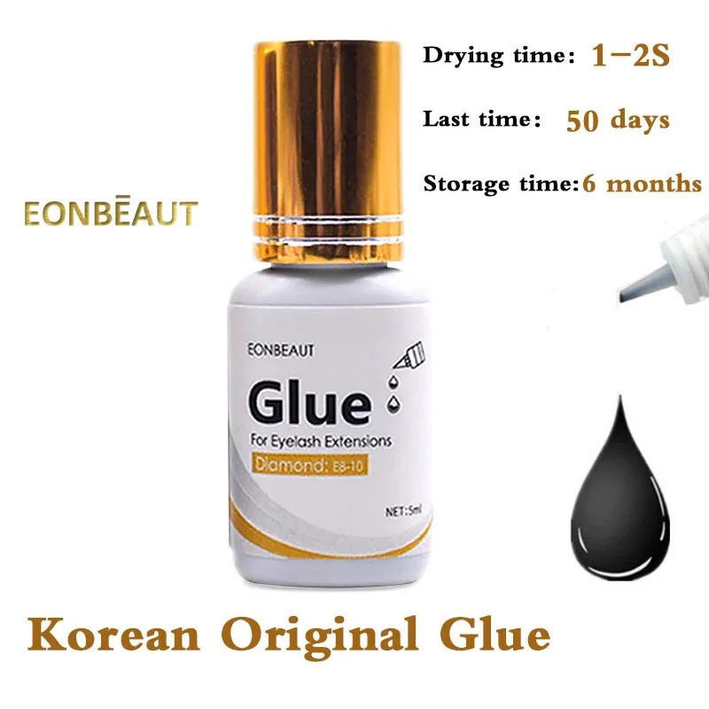 1 Bottle EONBEAUT Eyelash Extension Glue EB-10 Diamond 1-2s Fast Drying Golden Cap Makeup Tools Black Adhesive Strong