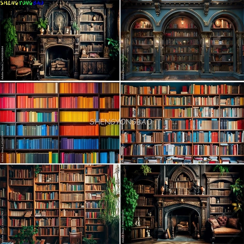 

Baroque Ornate Library Bookshelf Photography Backdrops Props Reading Furniture Bookcase Meeting live Indoor Background JX-04