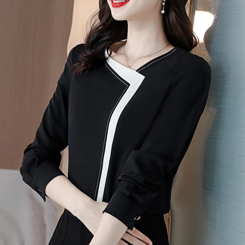 Blouses Women Elegant Office Lady All-match Comfortable Autumn Fashion Design Spliced Leisure Korean Style Simple Classic New