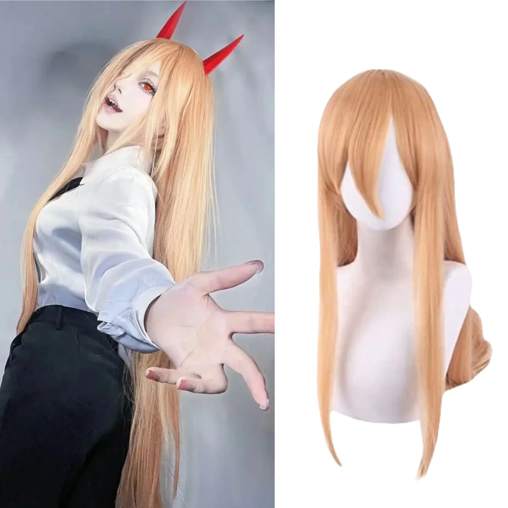 Power Cosplay Perücke Anime Chainsaw Man Makima Lange Orange Rosa Hitzebeständige Kunsthaar Party Rollenspiel Perücken