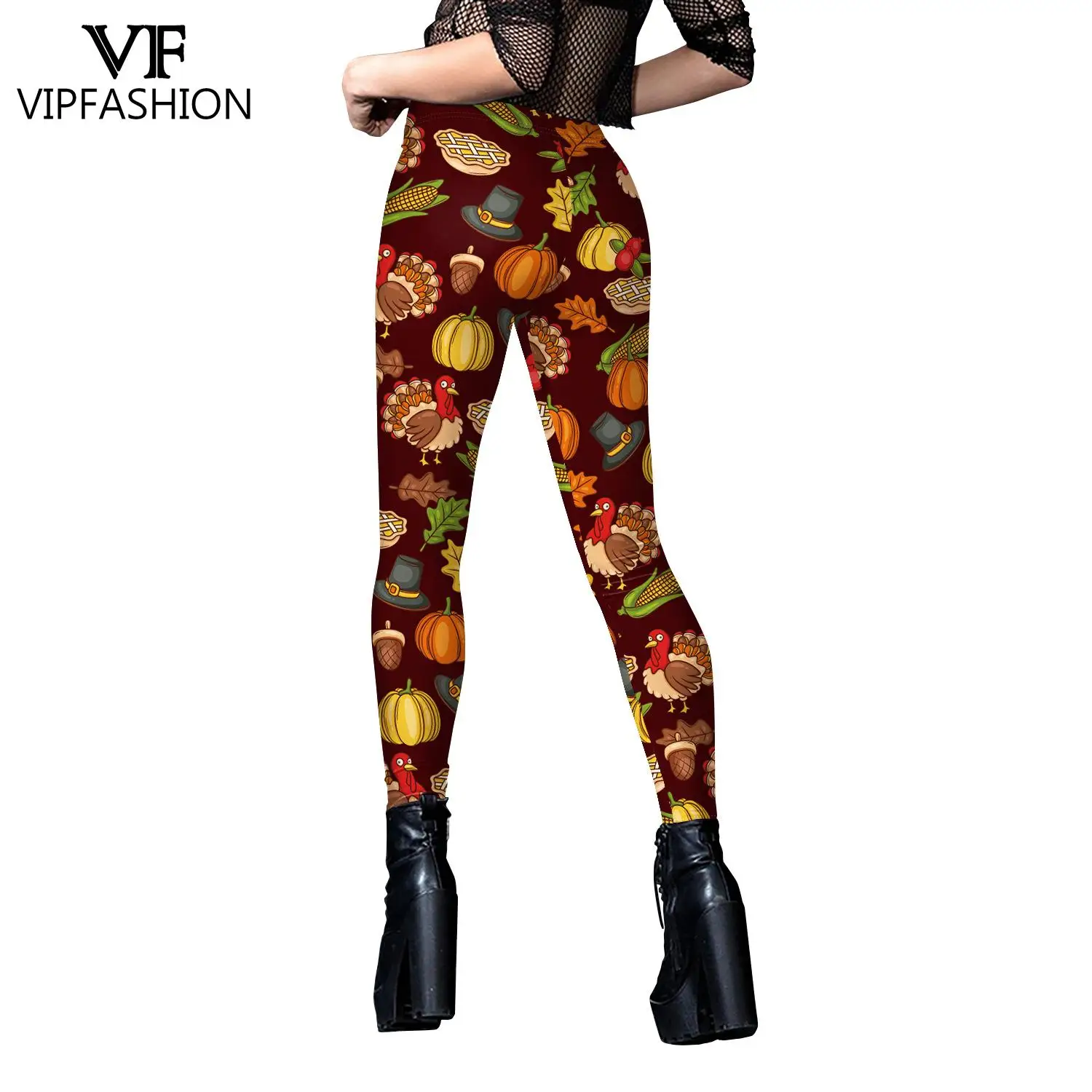 VIP Fashion Thanksgiving Days Women Print Leggings Holiday Party Sexy Tights Turkey Holiday Pants Female Mid Waist Seam Trousers