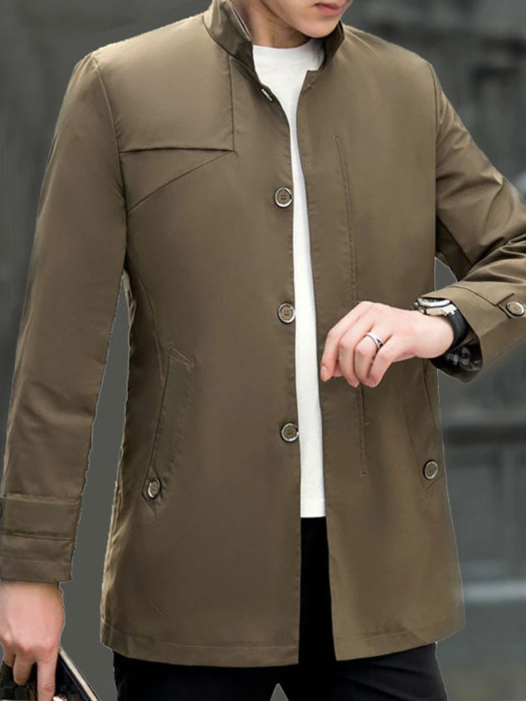 Men's Jackets 2024 Spring Autumn Single Breasted Trench Coat Jacket Male Solid Color Khaki  Windbreaker for Men 4XL Q475