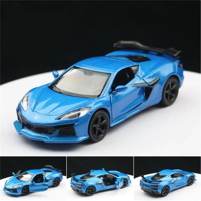 Corvette Z06 2023 Coche modelo de aleación escala 1:36, metal fundido a presión con motor de simulación, coche de carreras deportivo para regalo de coleccionista