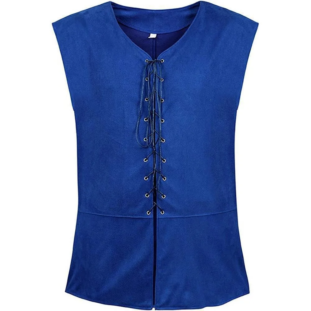 2026 Men Pirate Medieval Vest Leather Lace Up Renaissance Waistcoat Vintage Brown Gothic Steampunk Sleeveless Cosplay Costume view 4