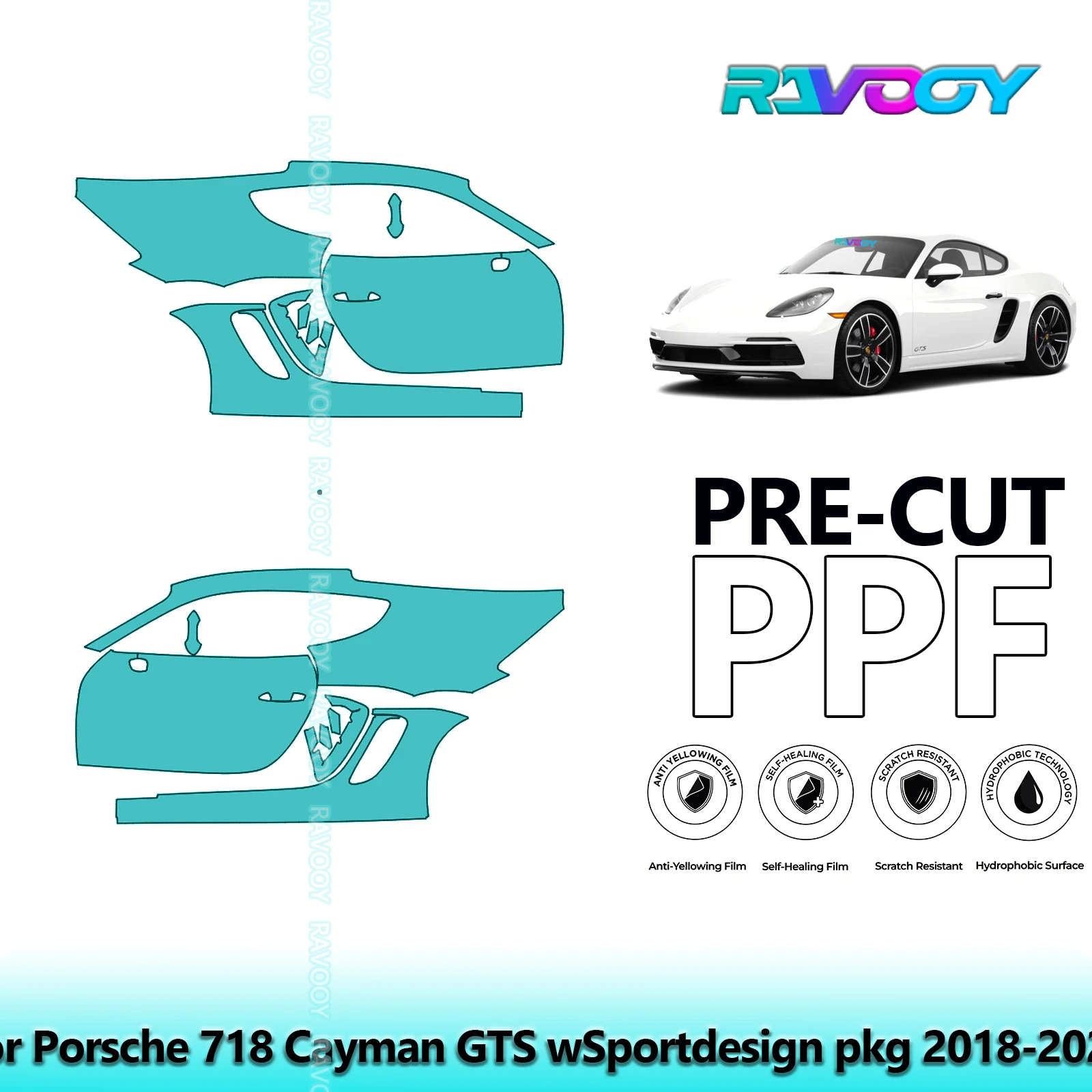 

For Porsche 718 Cayman GTS wSportdesign pkg 2018-2020 8.5mil Pre-Cut PPF Door & A/B Pillar Kit TPU Paint Protection Film Set