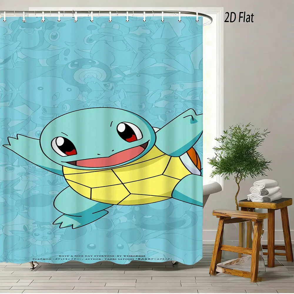 

2D плоская шторка для ванной с изображением милого покемона Сквиртла (водный тип)