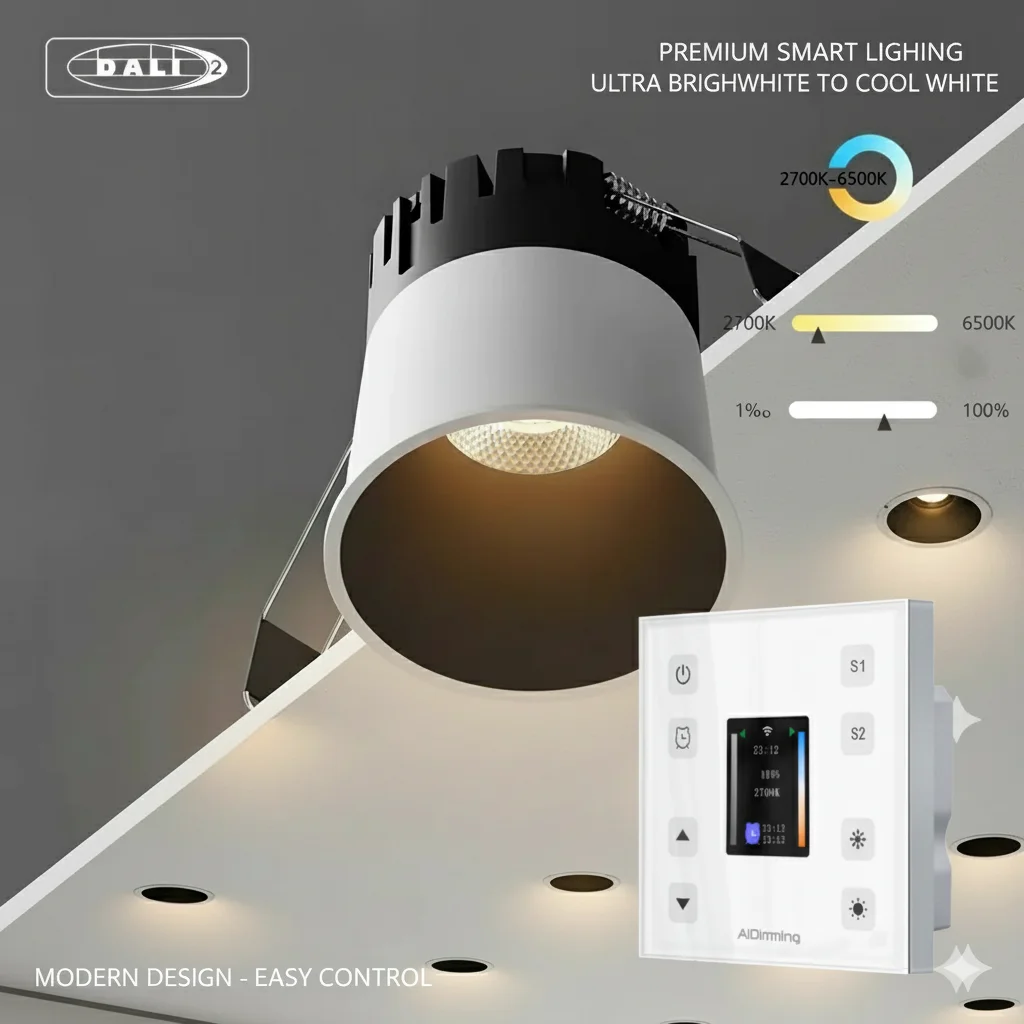 

DALI2 DT8 Dimming LED Recessed Downlight Modern Spotlight Indoor Anti-glare CRI97 Aluminum Ceiling Light for Living Room Bedroom