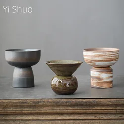 Japanese Style Handmade Ancient and Simple Dual-Purpose Flower Holder Fruit Plate Stoneware Tea Cake Tray Hydroponic Vessel
