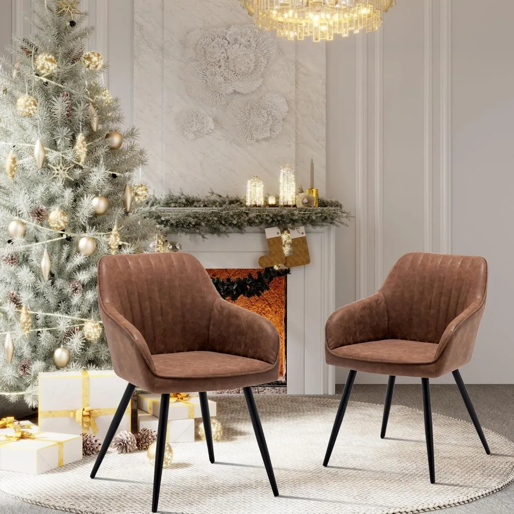 كراسي بذراعين من الجلد الصناعي لترفيه غرفة المعيشة/كرسي منجد بأرجل معدنية مجموعة من 2 لمكتب المطبخ المنزلي