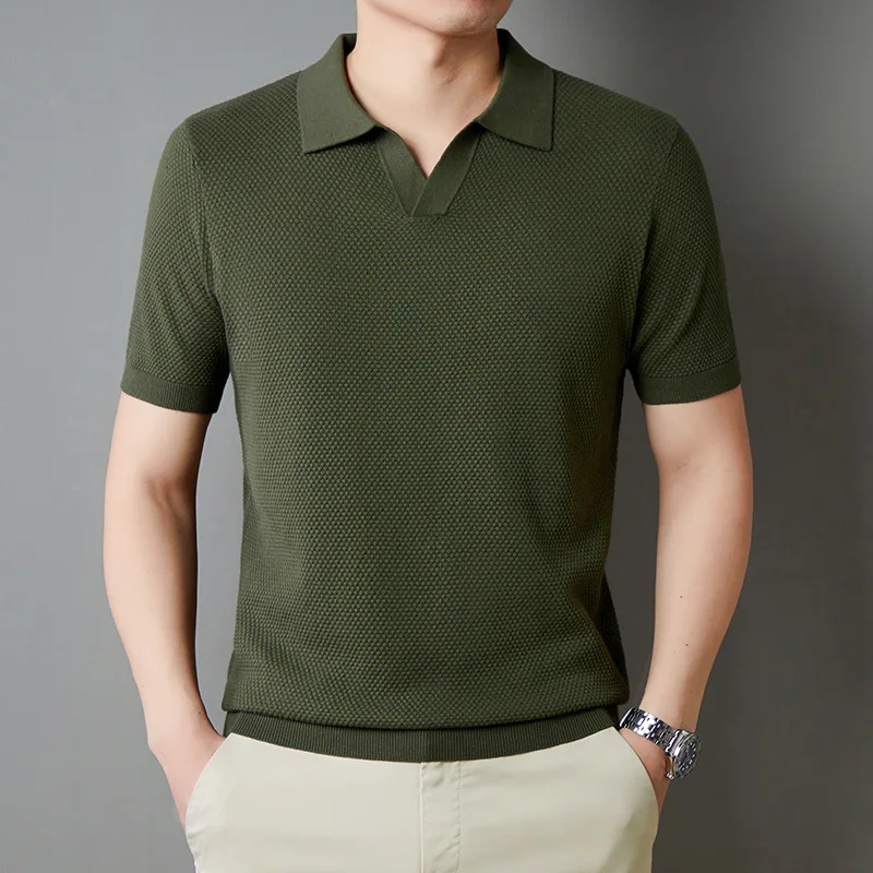 

Knitted Short Sleeve Men'S-Shirt Summer Thin Shirt Men'S Half Sleeve Business Top Trendy