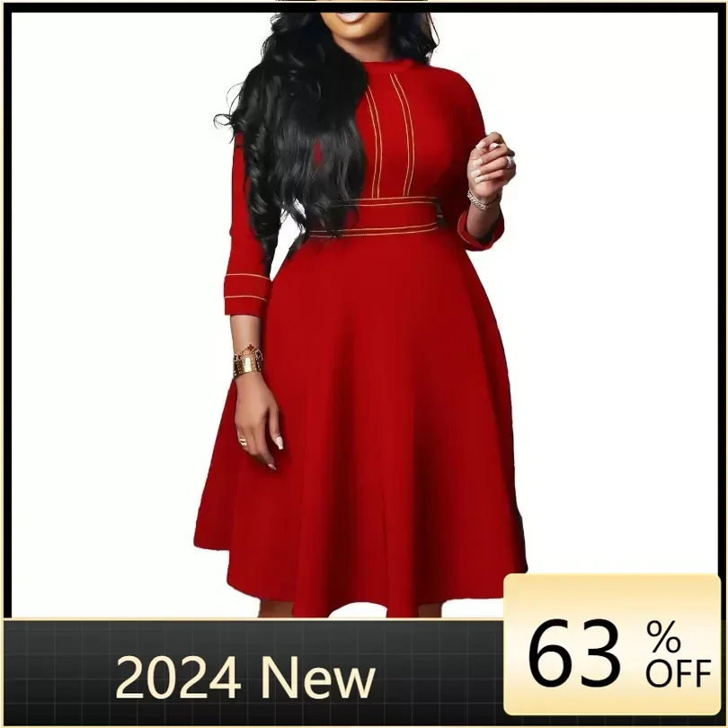 

Women's Elegant Short Sleeve Stand Neck Fashion Party Swing Dress Temperament Commuting Women Simple Pullover High Waist Dresses