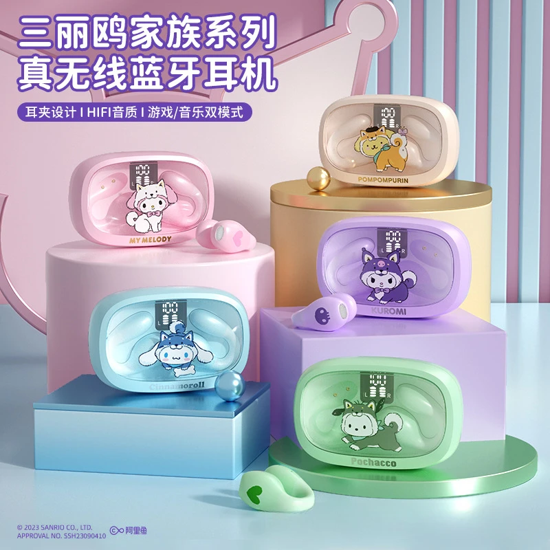 

Sanrioed Kuromi Bluetooth Earphones Anime Cinnamoroll True Wireless Headset Sport Noise Reduction Touch Control Games Headphone