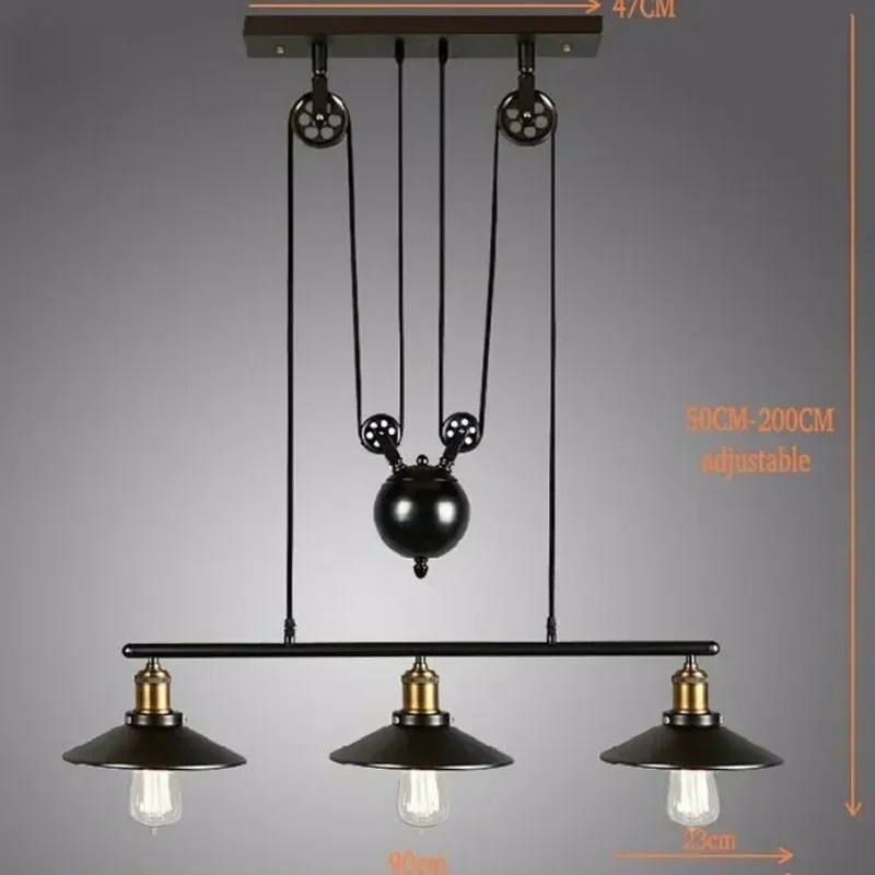 Ceiling Lights Vintage American Country Loft Edison Wheel Lifting Industrial Pulley Adjustable Lamp Bar Decor