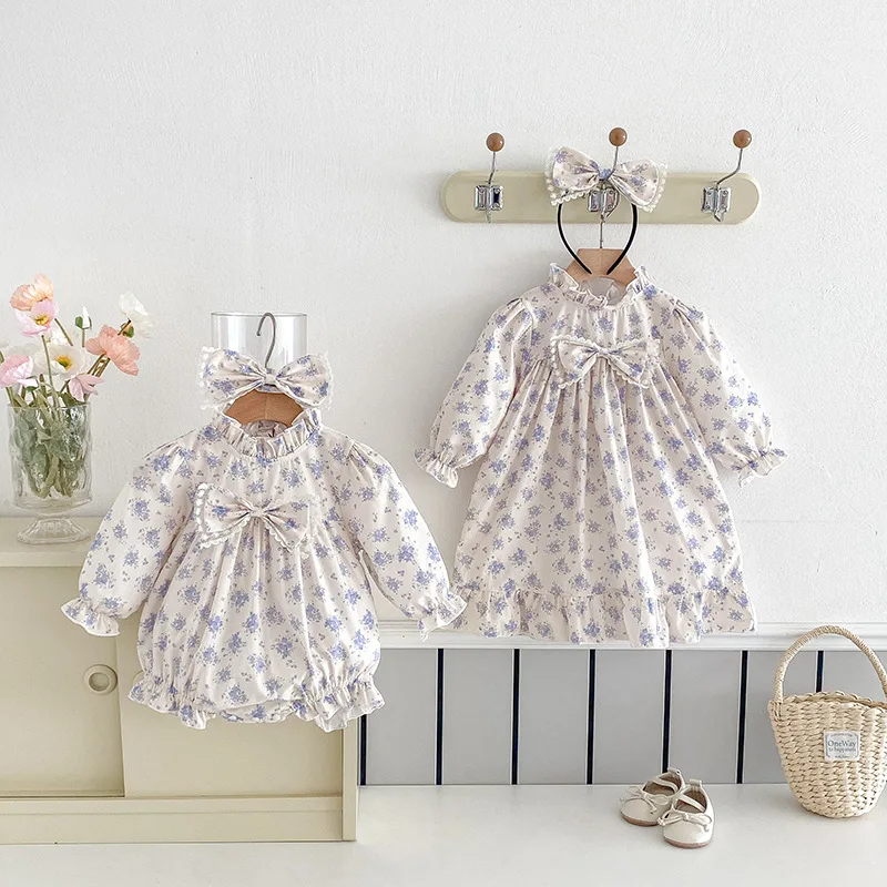 2025 High Quality Spring Long Sleeves Baby Romper Newborn Girl Rompers Girls Bow Dress Elegant Outing Children Dresses