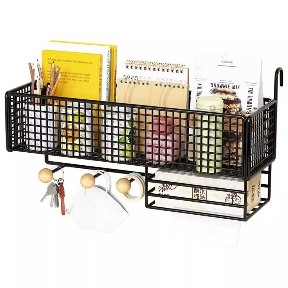 Büyük Kapasiteli Başucu Asılı Depolama Rafı Izgara Tasarımı Delme Yok Ofis Depolama Rafı Kancalarla Dayanıklı