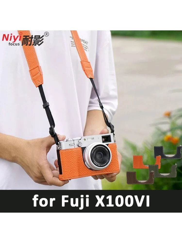 Płytka bazowa do aparatu Fujifilm X100VI, z grubą teksturą, otwarta od dołu, z paskiem na ramię, osłona aparatu, półetui. — zdjęcie produktu 7