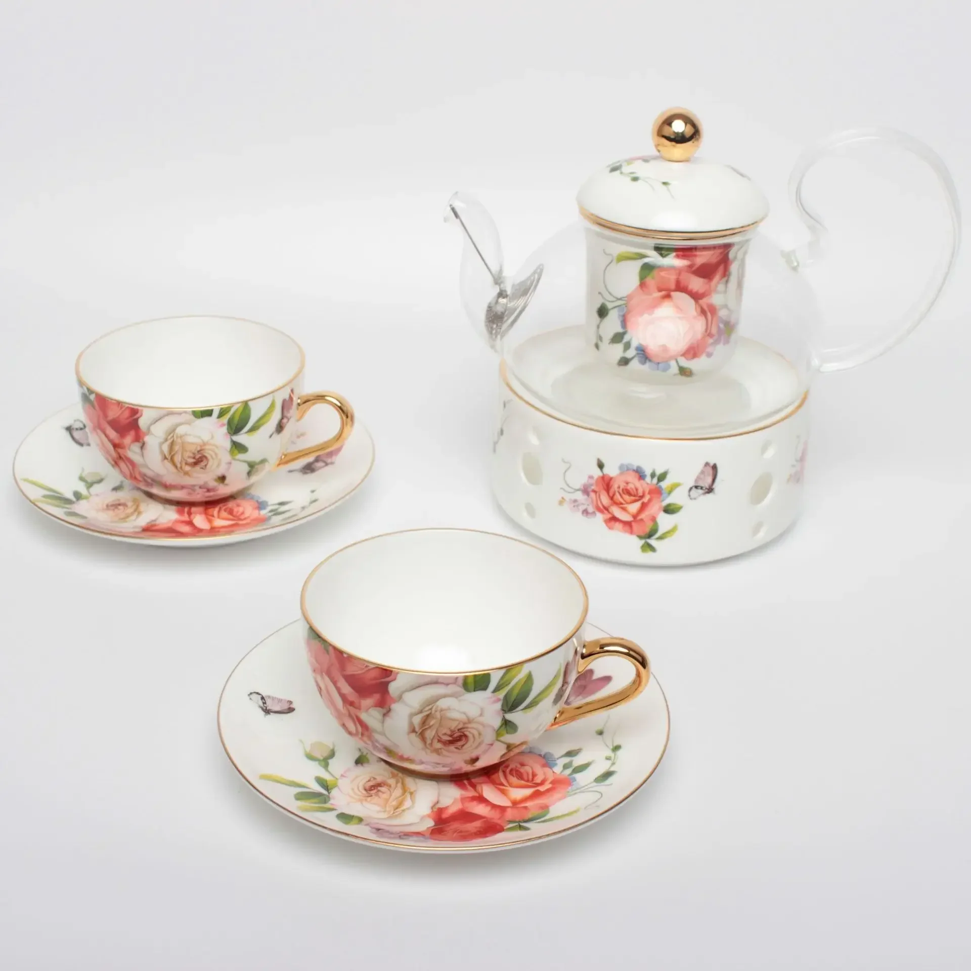 

European Elegant Pastoral English Afternoon Tea Tea Set Ceramic Flower Teacup Set Nordic Simple Fruit Teapot Coffee Cup Set