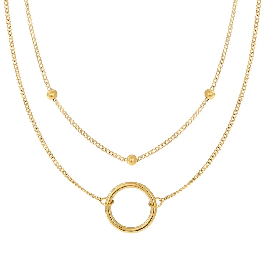

Fashion Simple Stainless Steel Bead Chain Circle Double Layer Necklace