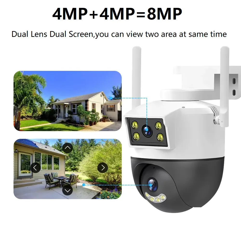 8MP 360Degree Rotation Dual Lens Dual Screen Real Time Motion Detection Alarm TF Card Two Way Audio Night Vision PTZ WiFi Camera