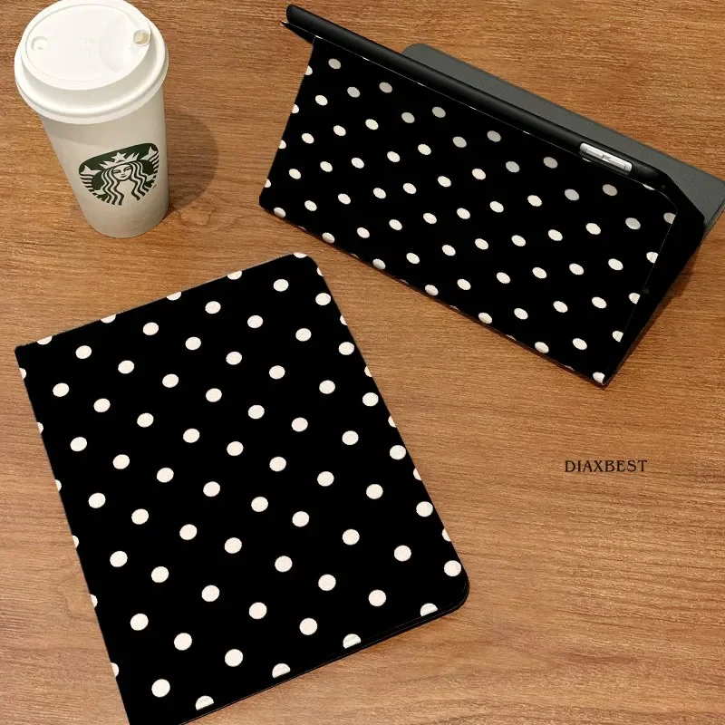 

Polka Dots Black Korea INS Tablet Case For iPad Pro 11 13 M2 M4 M3 10.2 5/6th 7/8/9/10/11th Mini 6 7 Air 1 2 3 4 5 6 Stand Cover