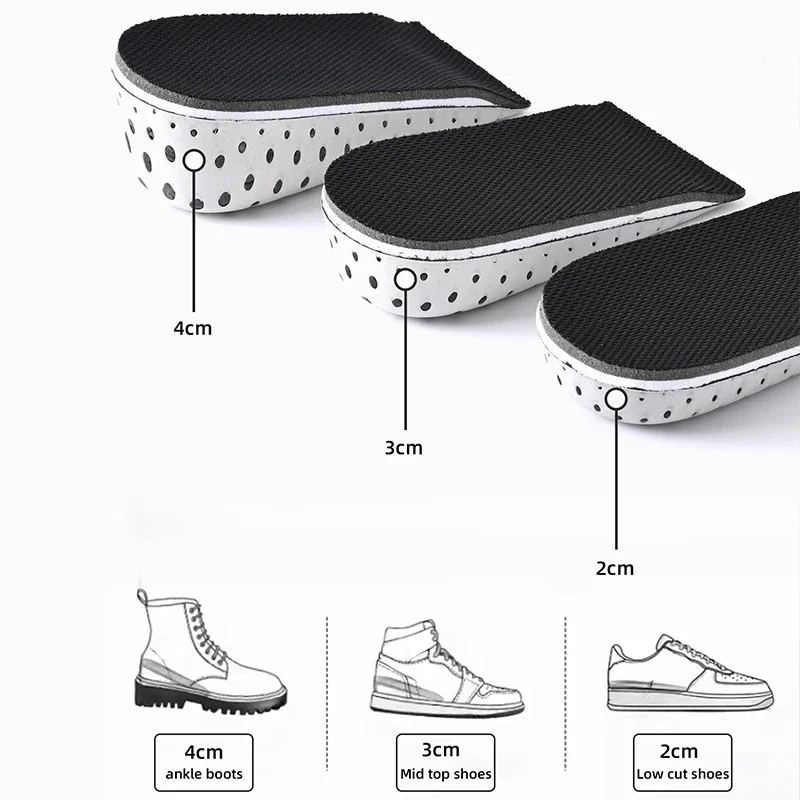 3–4 cm große Memory-Schaum-Einlegesohlen für Schuhe, Herren-Einlegesohlen zur Erhöhung der Höhe, atmungsaktive, schweißabsorbierende Einlegesohlen für Füße, Laufzubehör – Detail 3