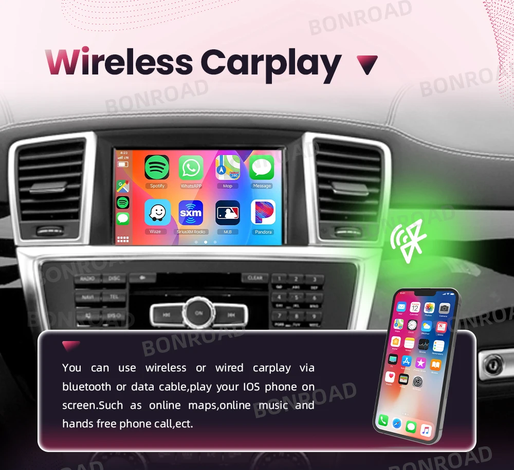 BONROAD Drahtloser CarPlay-Adapter Android-Automodul für Mercedes Benz ML W166 GL X166 2012–2015 NTG4.5 mit Bluetooth Airplay – Detail 5