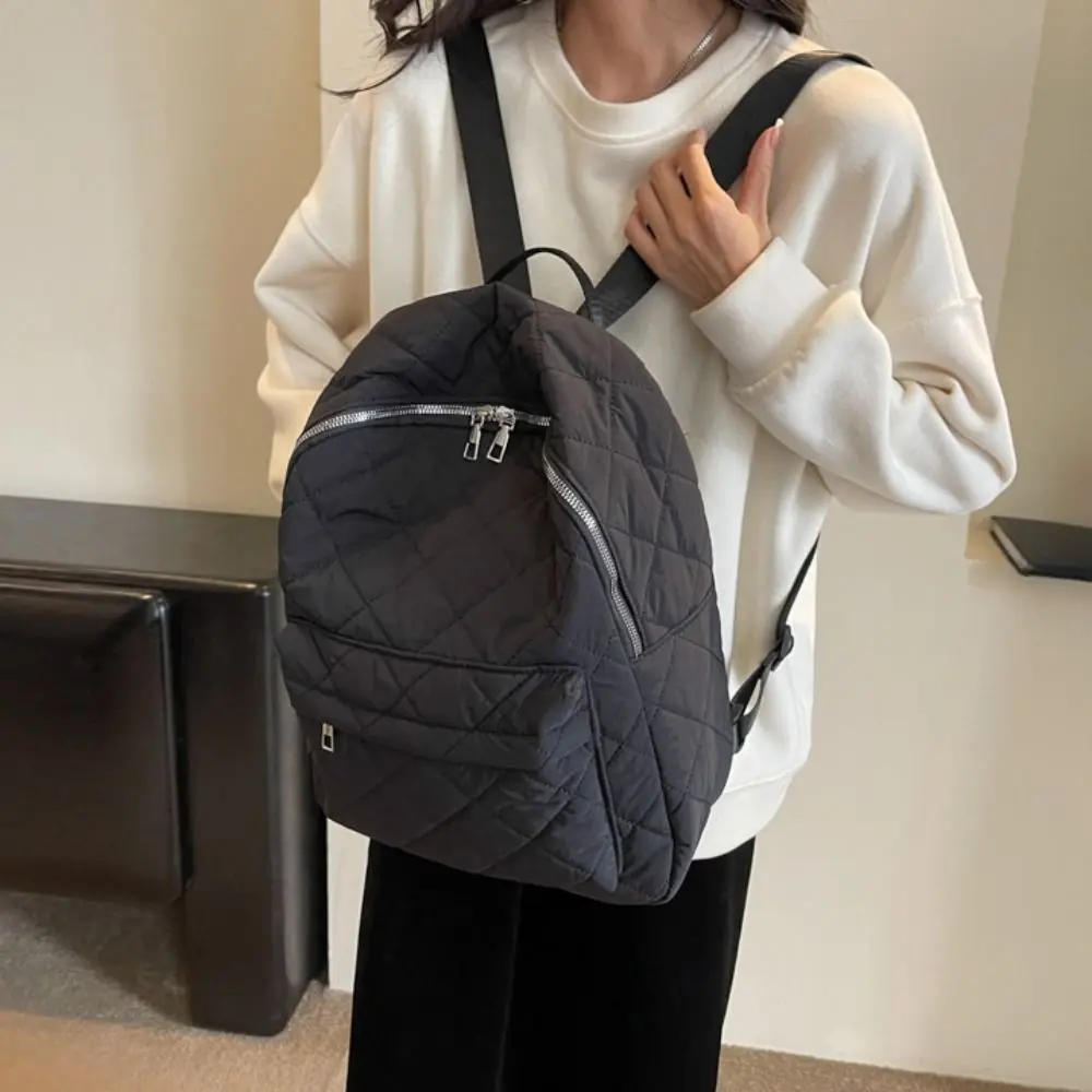 

Vintage Solid Color Padded Coat Backpack Nylon Pleated Space Cotton Shoulder Bag Cloud Large Capacity Student Schoolbag Daily