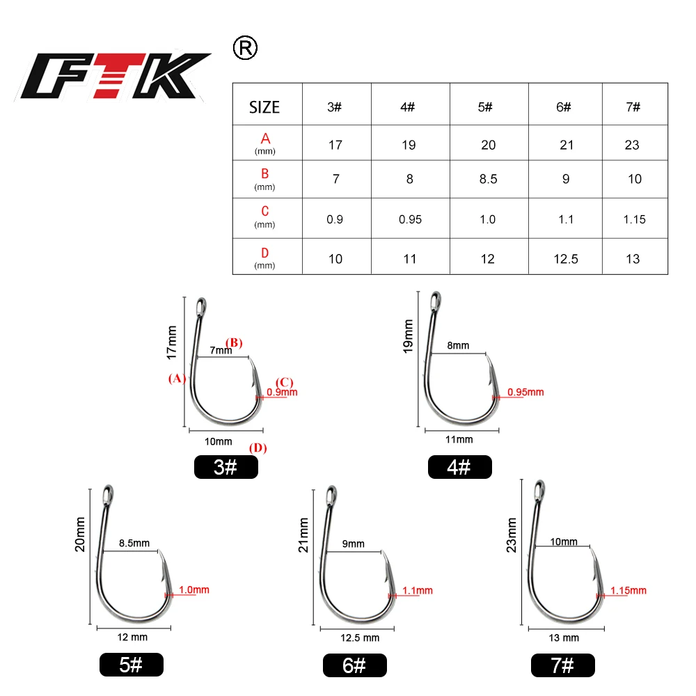 FTK 탄소강 가시 낚시 후크, 지그 헤드 루어, 잉어 농어 낚시, 링 액세서리 포함, 베이트 홀더 후크, 3 #-7 #, 100 개