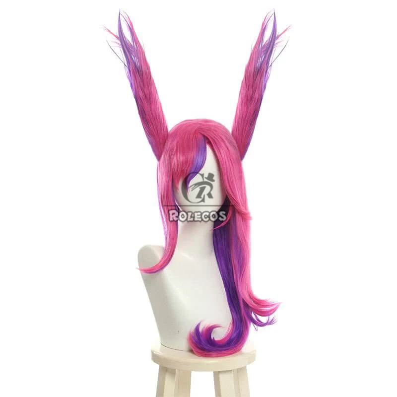 ROLECOS cheveux synthétiques jeu LOL Star gardiens Xayah Cosplay perruques Xayah Halloween 60 cm rose vif mixte violet perruque cheveux synthétiques
