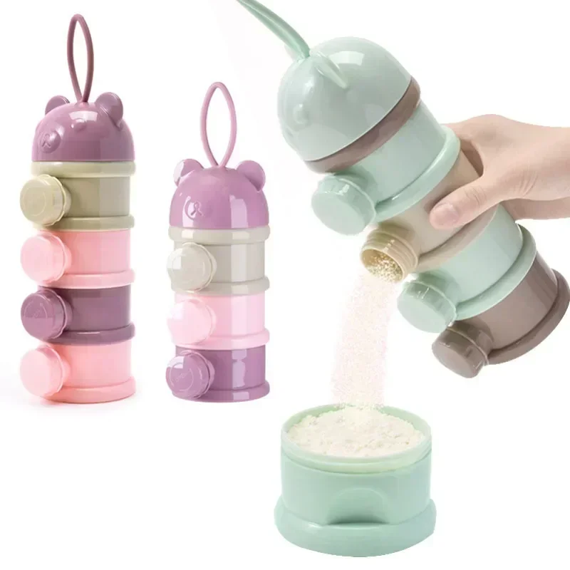 Boîte de rangement portable pour aliments pour bébés, style ours, 3 couches, 4 couches, plusieurs ouvertures, céréales, dessin animé, lait en poudre pour bébé, conteneur de collation pour tout-petits