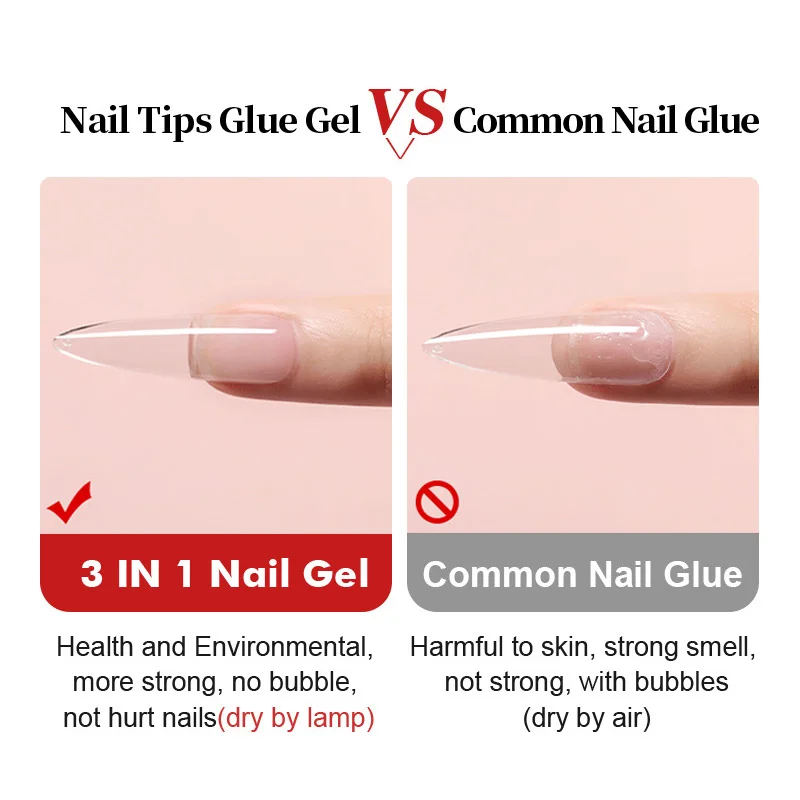 3 IN1 Nail Glue Gel Fast Extension Acrylic False Tips Sticking Decoration Press on Nails Art Tools Functional Gel French DIY 7ml