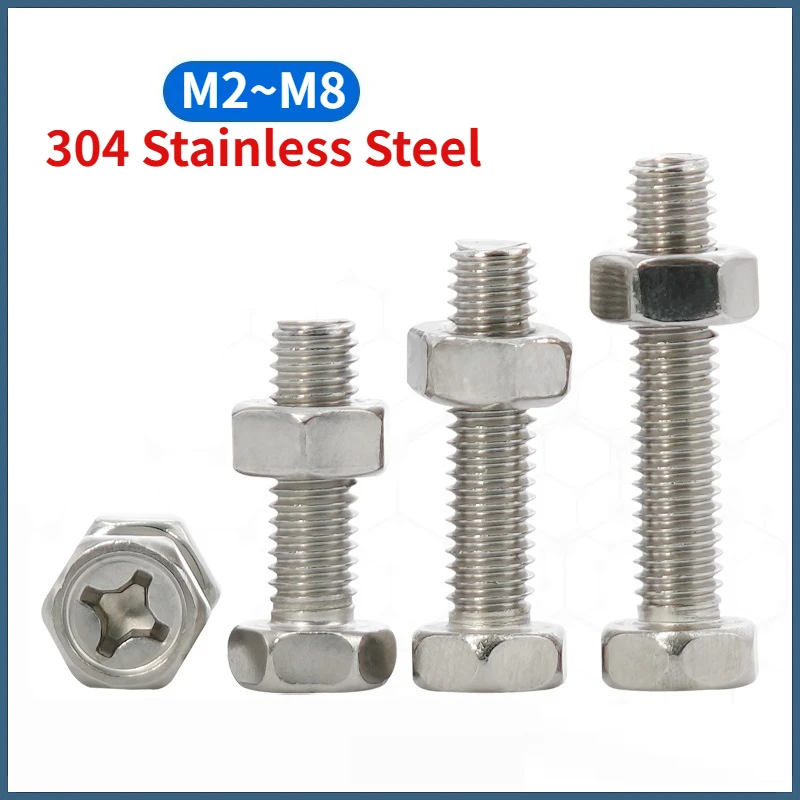 Beicai 304 Stainless Steel Hexagon Bolts With Recess On And Hexagon Full Nuts Combination Set M2 M2.5 M3 M4 M5 M6 M8