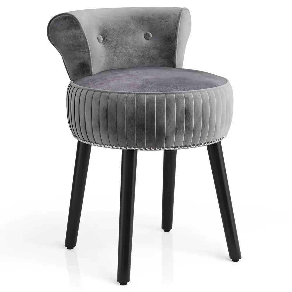 Velvet Vanity Chair for Bedroom, Elegant Accent Chair with Tufted Low Back, Solid Wood Legs, Upholstered Seat, Modern Makeup St