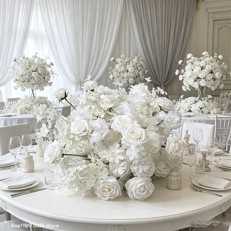 Weiße Künstliche Rosenblumenkugel, Blumenarrangement, Hochzeitstisch-Mittelstück, Party-Bankett-Dekoration, Gang-Dekoration, Veranstaltungsdekoration – Detail 1