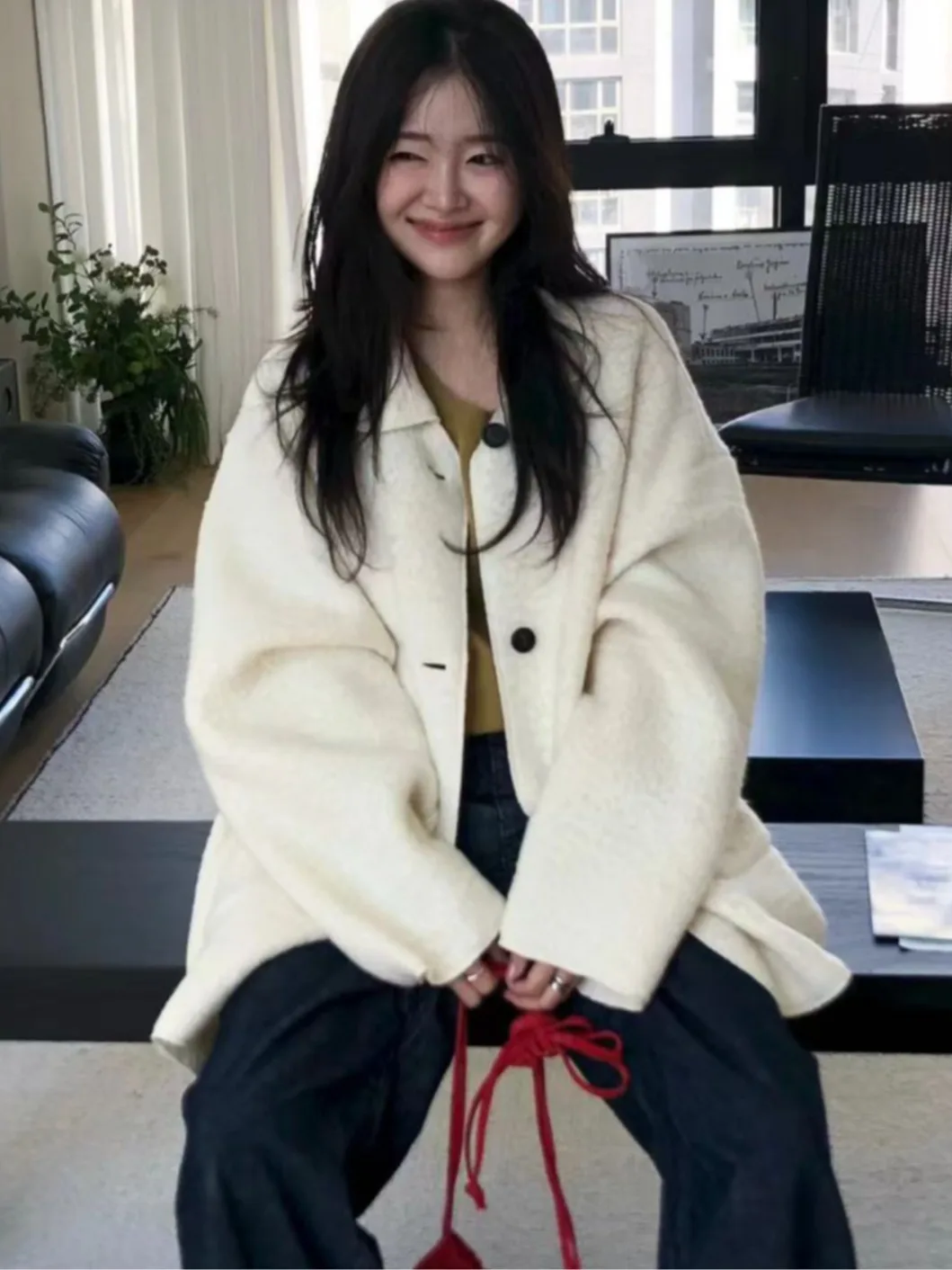 Manteau en fourrure d'agneau pour femme, Double col rabattu, haut de couleur Pure, coréen, doux, moyen et fin, nouvelle collection hiver