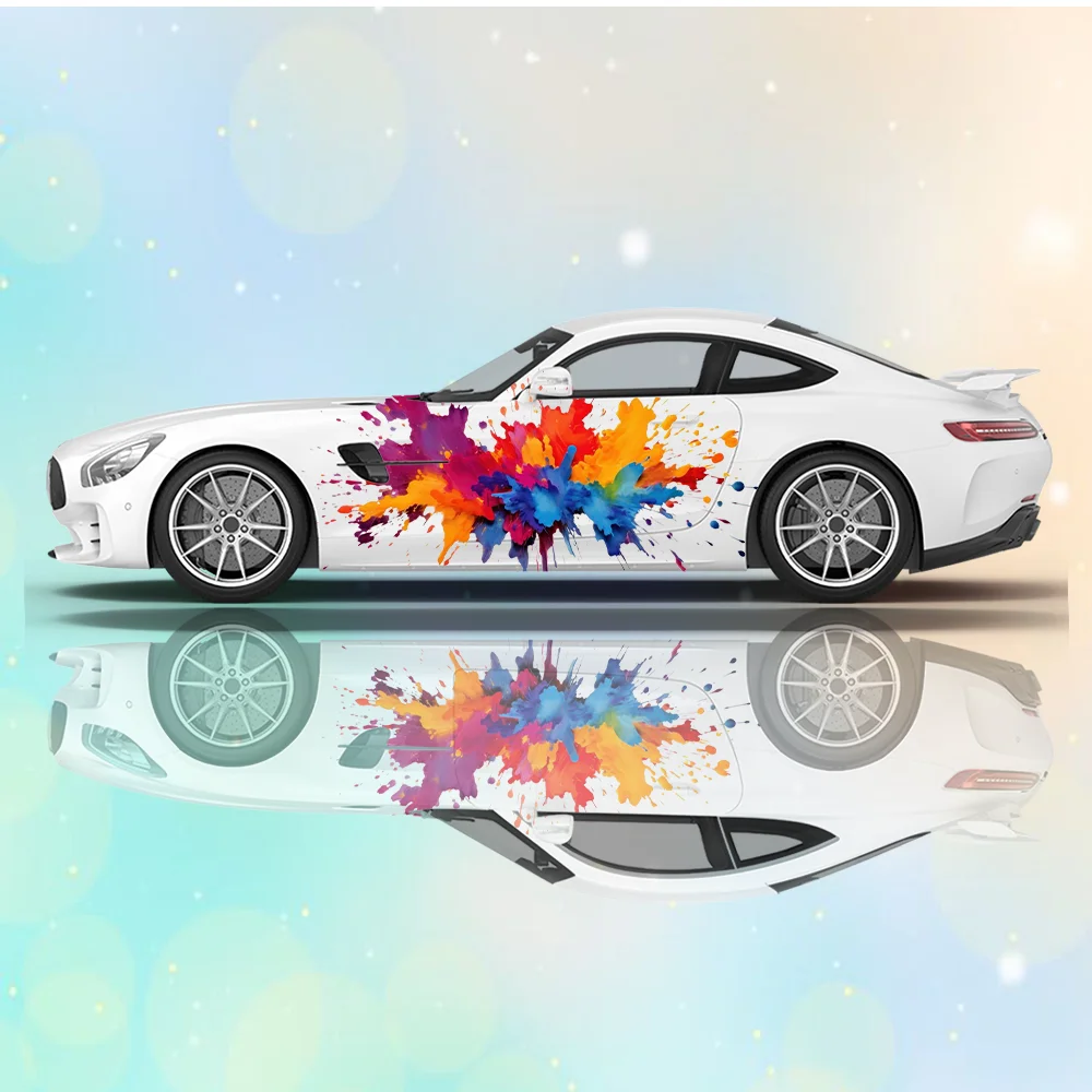 

Colorful Smoke Splashes Car Vinyl Wraps Decal Self-adhesive PVC Sticker Suitable for Trucks SUV Decoration Auto Accessories Gift