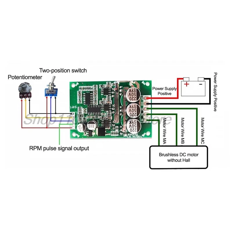 DC Brushless Motor Speed Controller Hall Free Motor Driver Board High Power Foward Reverse Speed Regulator Module 500W DC 12-36V