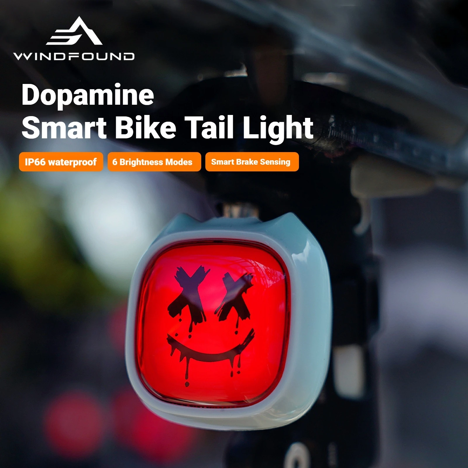Smart Bike Brake Sensor Rear Light - ไฟท้ายจักรยานอัจฉริยะ เซ็นเซอร์เบรกอัตโนมัติ แสดงอีโมจิ 6 โหมด กันน้ำ