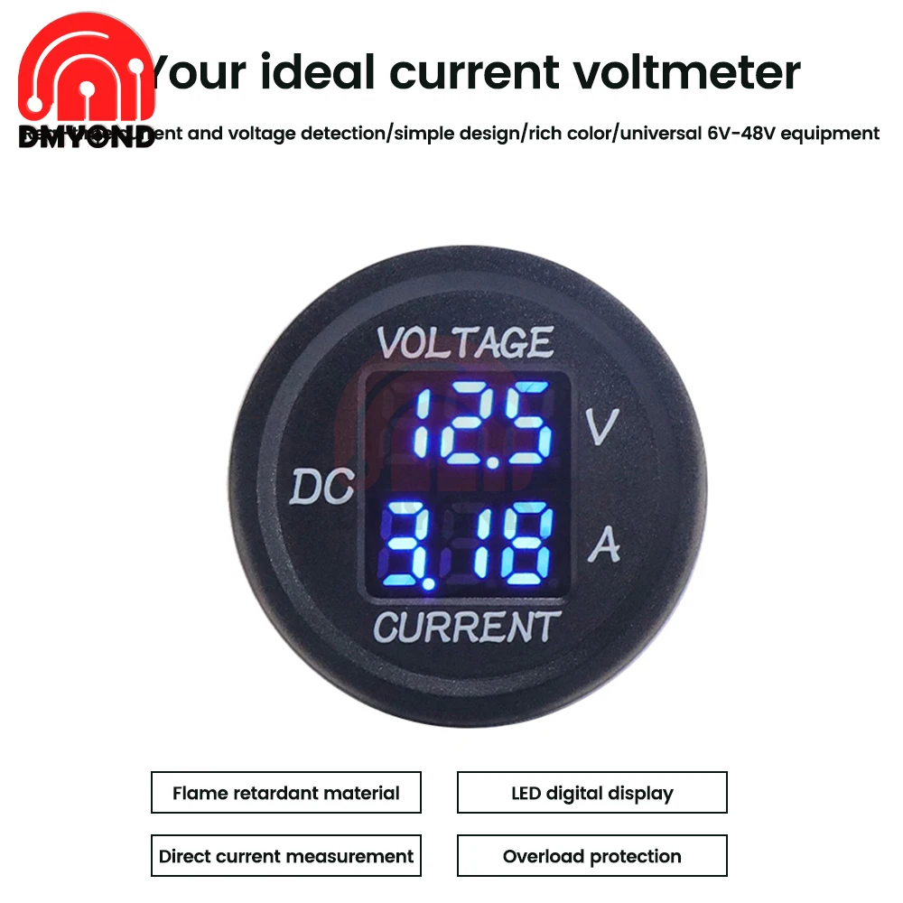 5V-48V Car Mini Waterproof Dual Voltage Meter 3-Digit Round LED Panel Digital Voltmeter Ammeter Tester Monitor Display Voltmeter