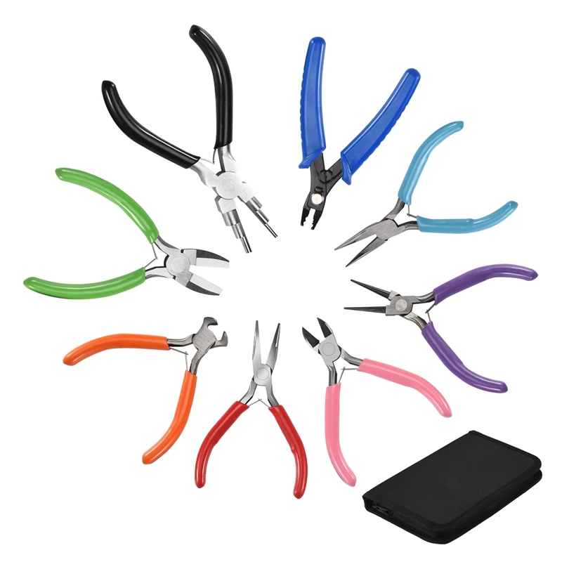 8 قطع كماشة صنع المجوهرات مجموعة أدوات، كماشة إبرة الأنف، كماشة الأنف المستديرة، كماشة الفك النايلون للمجوهرات DIY #3