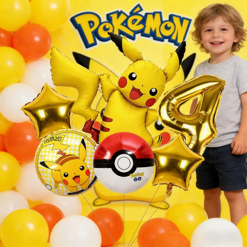 Cartoon Pikachu Pokemon Themen-Folienballons Set Latexballons Kindergeburtstag Partydekoration Zahlenballons Spielzeug Geschenke