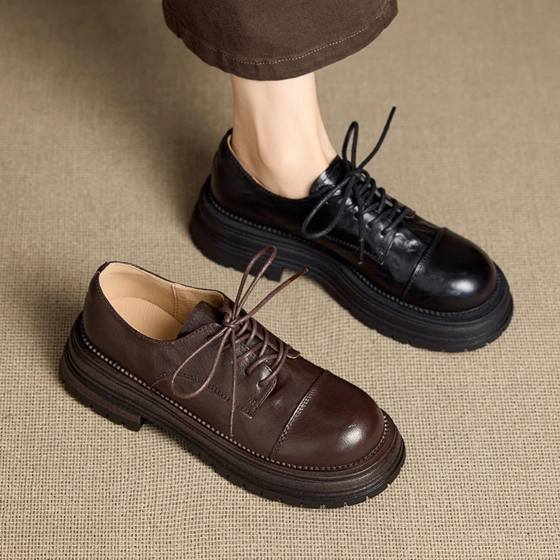 

AIYUQI Women's Loafers Thick-soled Retro non-slip lacing women shoes Round-toe formal dress shoes for spring and autumn female