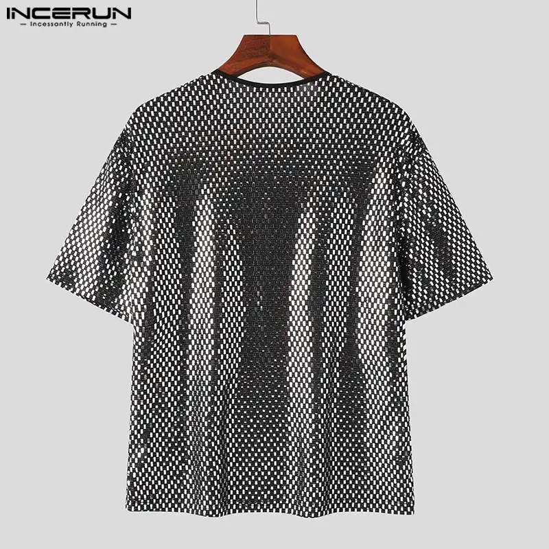 2024 Men\'s T Shirt Sequins Shiny O-neck Short Sleeve Party Men Clothing Streetwear Loose Fashion Casual Camisetas S-5XL INCERUN