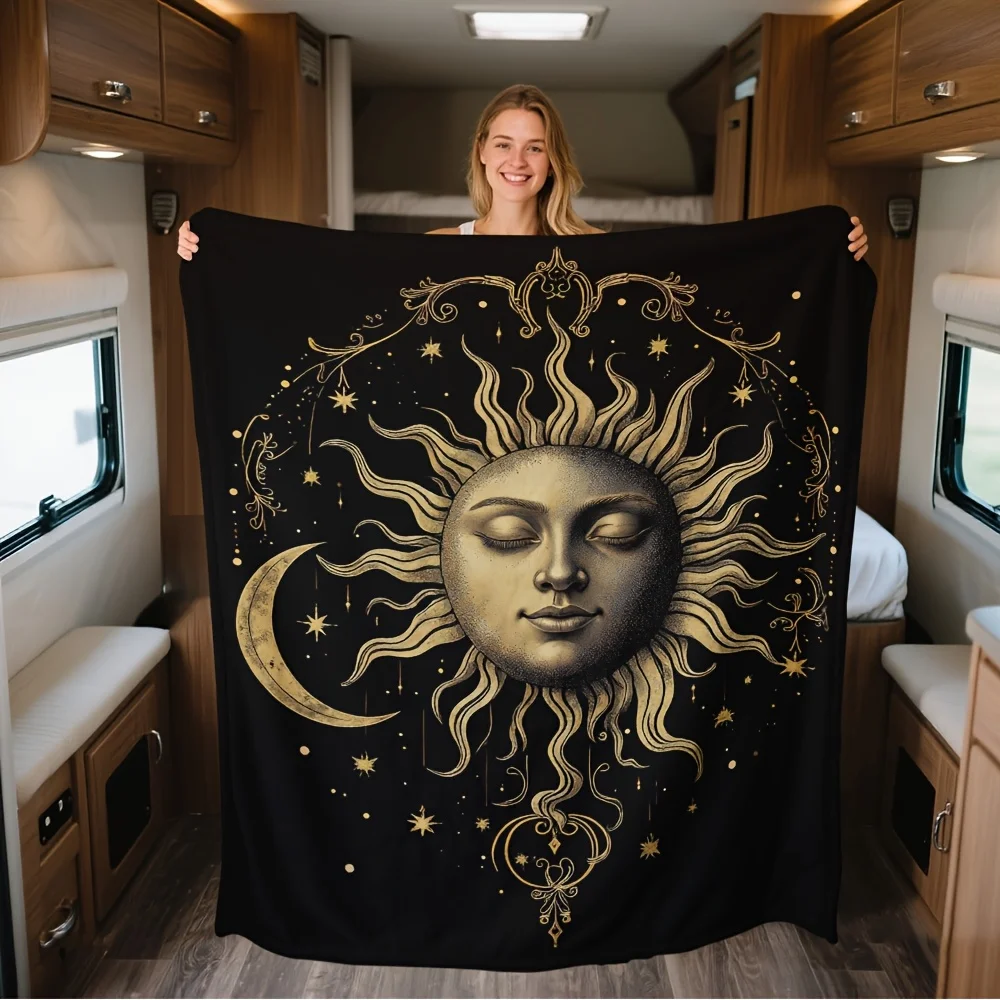 Celestial Sun Moon Throw Blanket Dreamcatcher Feathers Mystic Astrology Starry Night Art Soft Cover For Couch Sofa Cozy Nook