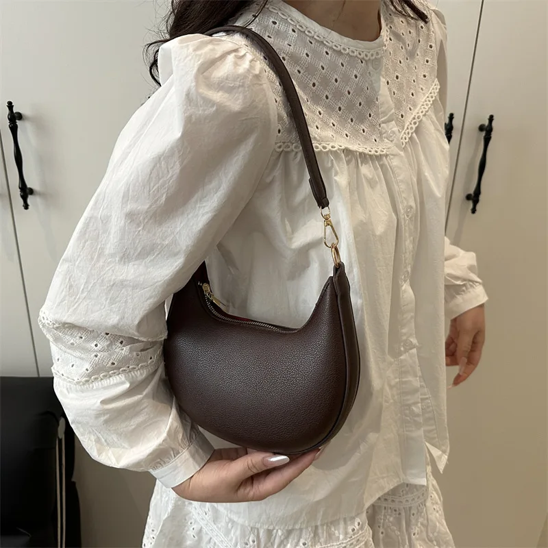 Vintage Pu Leather Shoulder Underarm Bag Fashionable Popular Single Handbag Women Tote Bag Comfortable Crescent Hobo Women's Bag