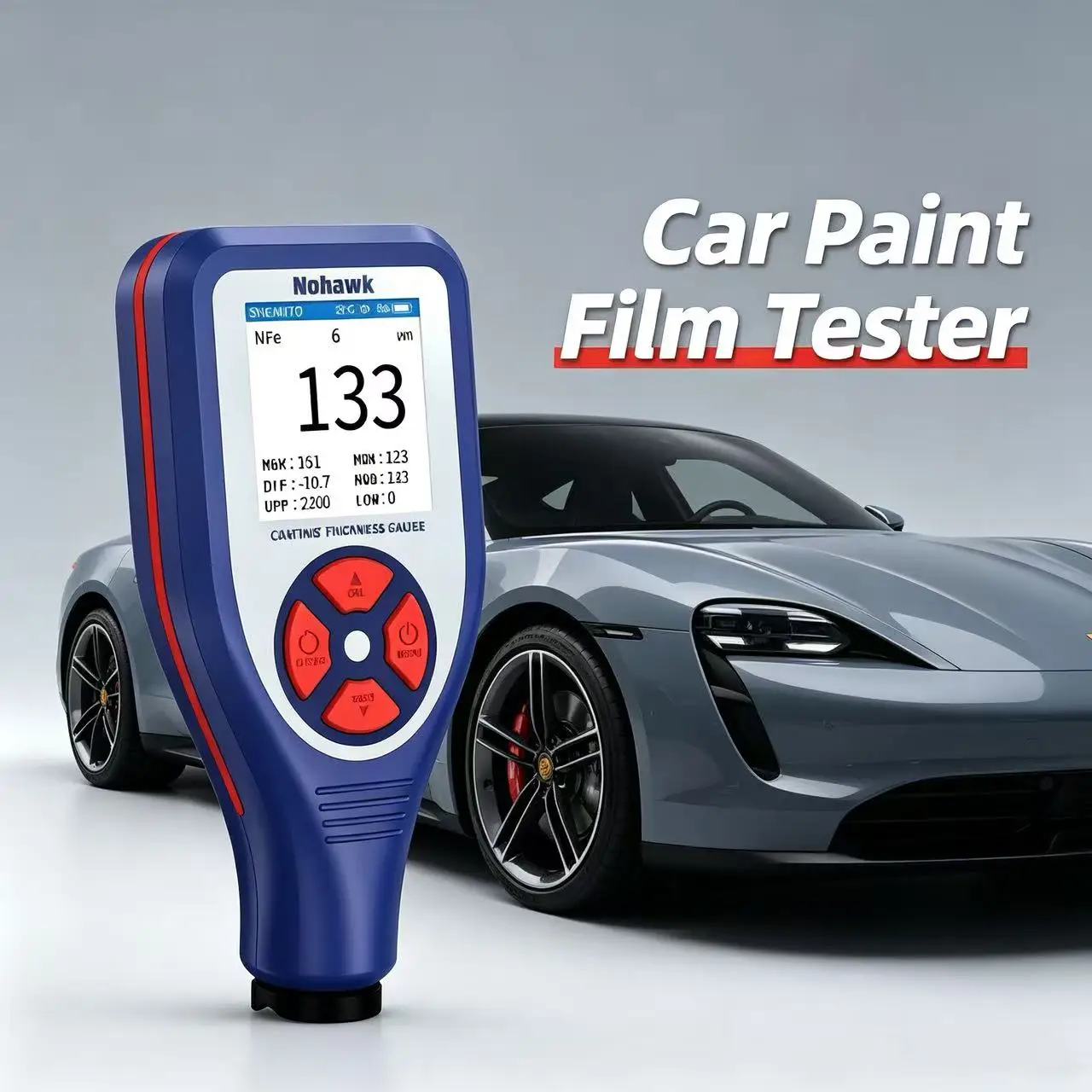 Nohawk Car Paint Film Tester LCD Display Car Coating Thickness Gauge Coating Measuring Tools Three Color and Rotatable Screen