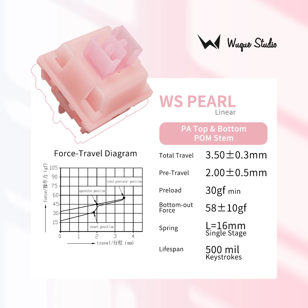 WS Pearl Switch, предварительно смазанные переключатели на шарикоподшипнике, 5-контактные механические переключатели клавиатуры, монтируемые на