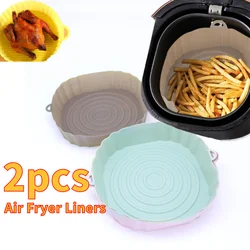 Cesta de silicona de 2 piezas para freidora de aire, bandeja de horno para Pizza, pollo frito, molde de silicona reutilizable, forro para hornear, accesorios de cocina