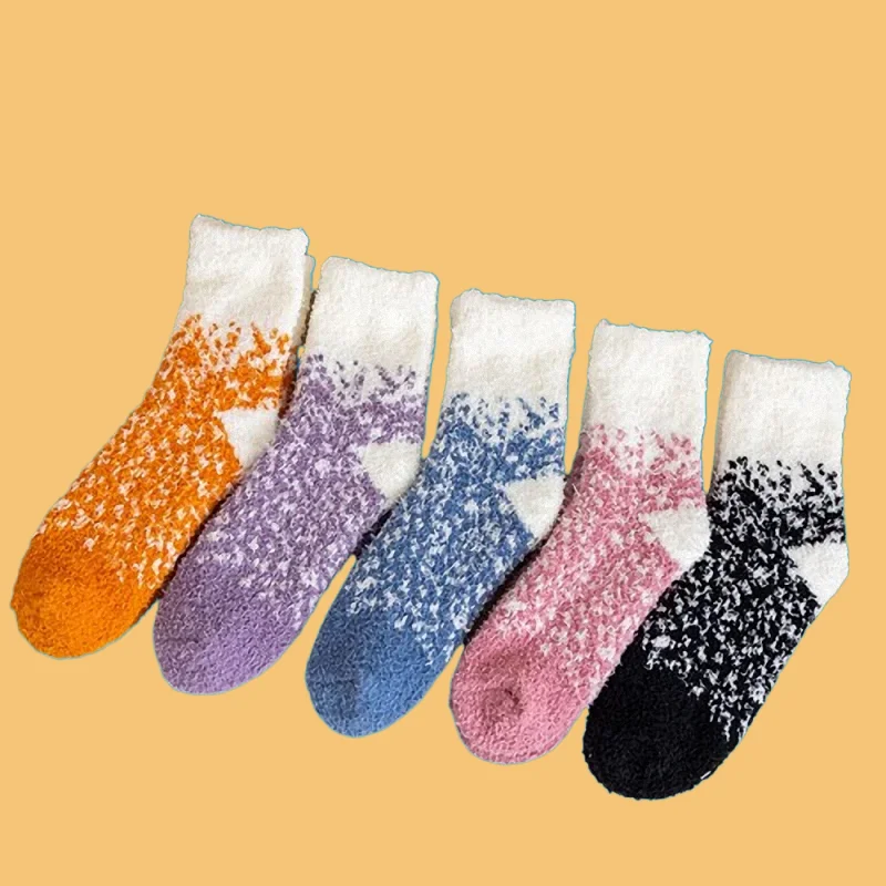 

3/6 Pairs Women's High Quality Mid-Tube Socks Autumn Winter Thick Fleece Socks Cold-Proof Snow Point Floor Coral Fleece Socks